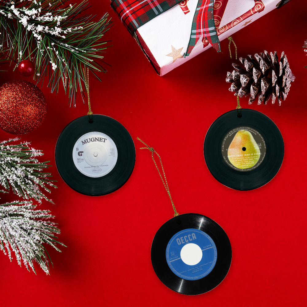 "Driving Home For Christmas"  "Rockin Around The Christmas Tree" and "Merry Xmas (War Is Over)" Christmas Song Ceramic Tree Ornaments