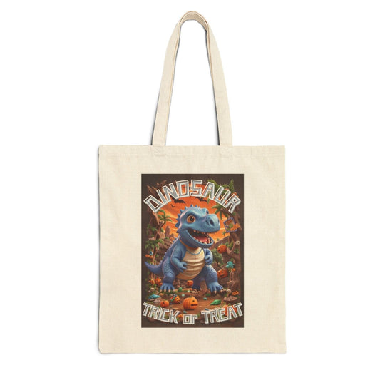 Halloween Trick Or Treat Dinosaur Cotton Canvas Tote Bag