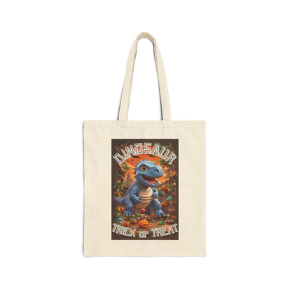 Halloween Trick Or Treat Dinosaur Cotton Canvas Tote Bag