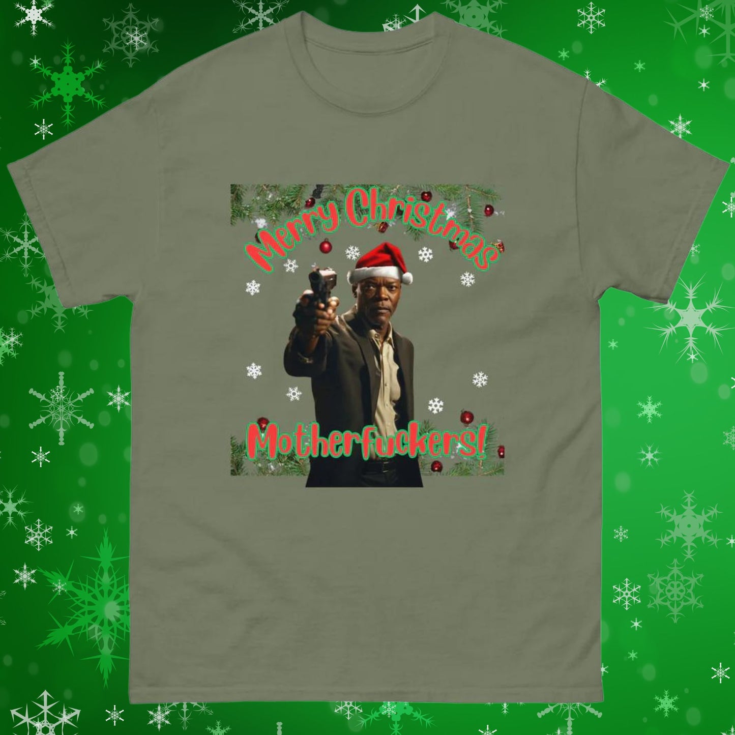 Merry Christmas Mofos Christmas T-Shirt for Adults, Partners, Boyfriends, Husbands, or Friends Christmas Gift for Action Movie Lovers