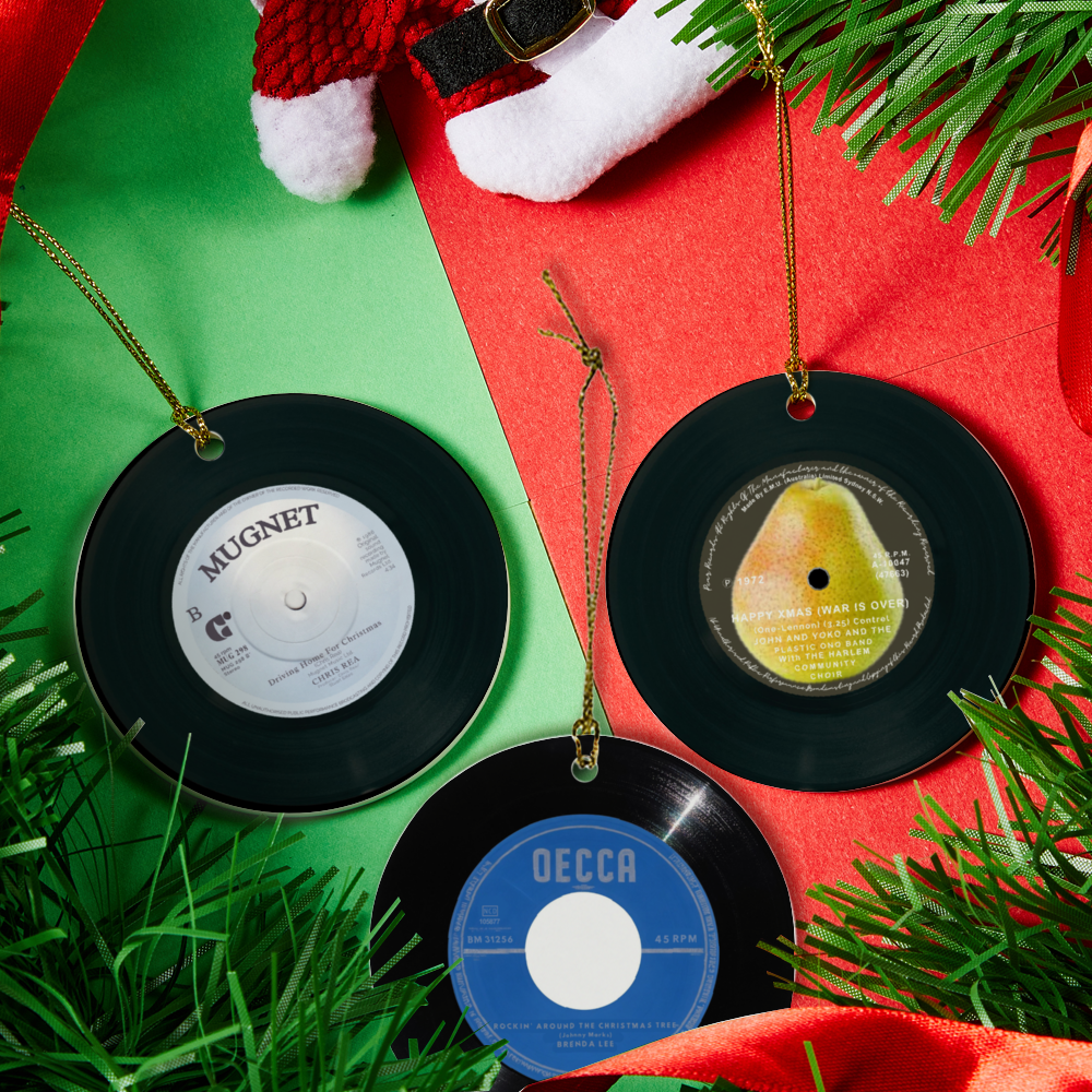 "Driving Home For Christmas"  "Rockin Around The Christmas Tree" and "Merry Xmas (War Is Over)" Christmas Song Ceramic Tree Ornaments