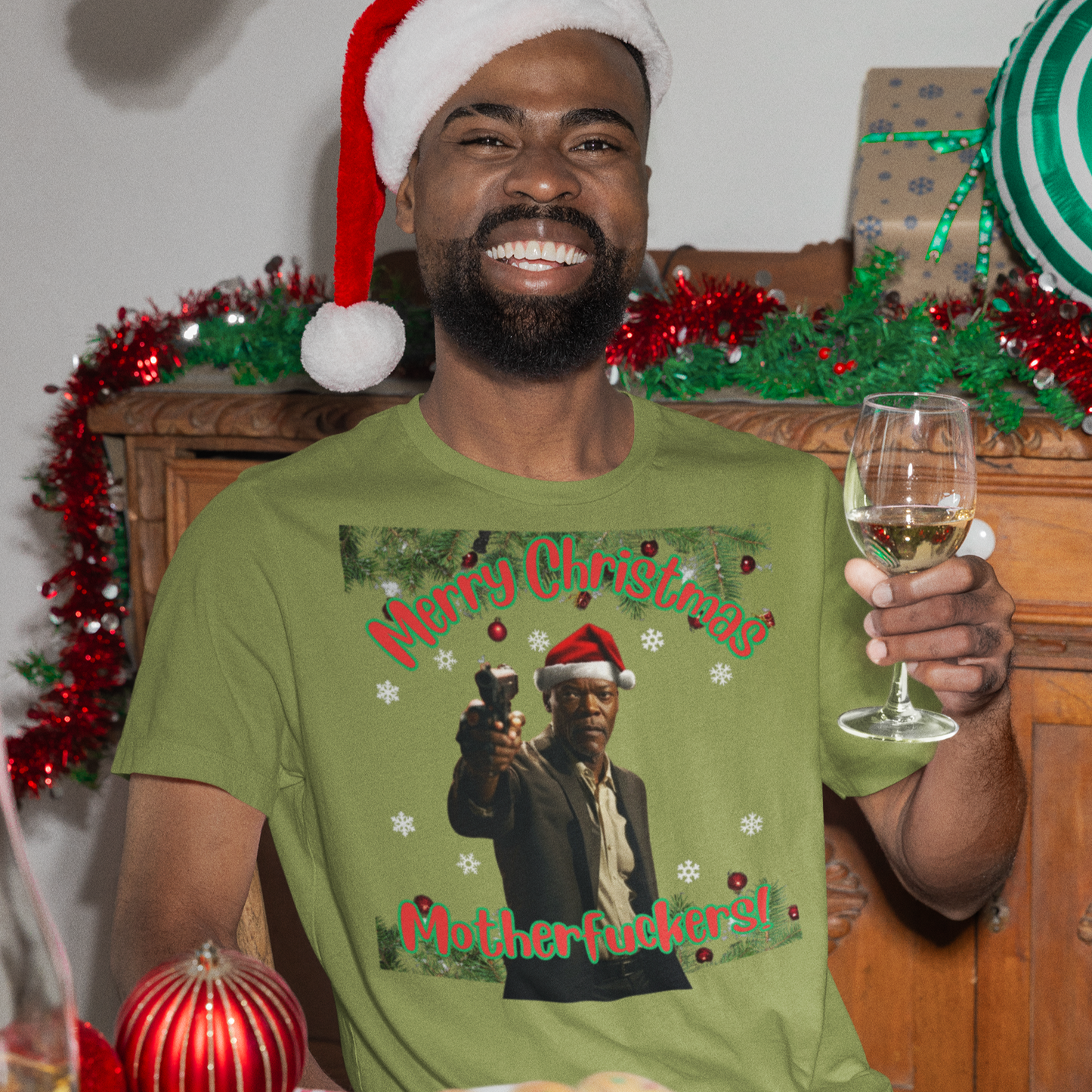 Merry Christmas Mofos Christmas T-Shirt for Adults, Partners, Boyfriends, Husbands, or Friends Christmas Gift for Action Movie Lovers