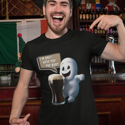 Friendly Ghost Halloween Unisex T-Shirt - "I'm Only Here for the Boos" Cartoon Tee