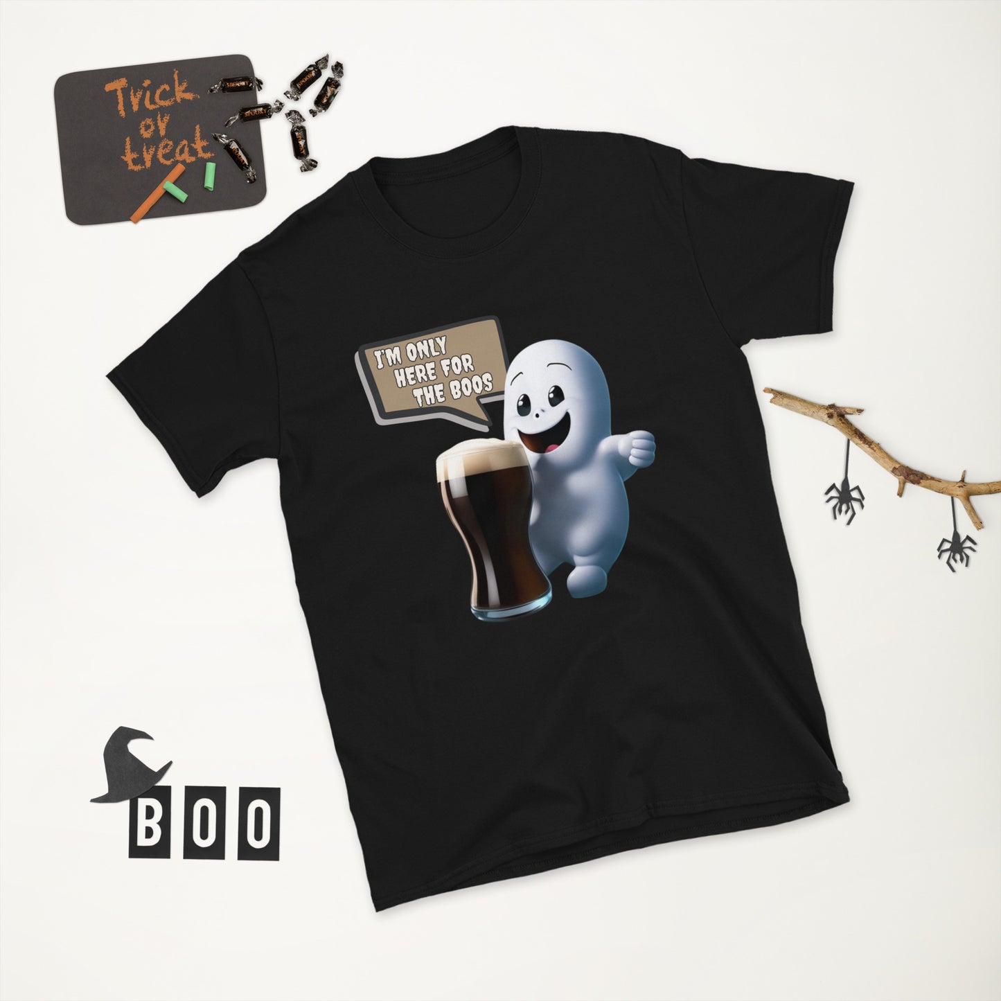 Friendly Ghost Halloween Unisex T-Shirt - "I'm Only Here for the Boos" Cartoon Tee