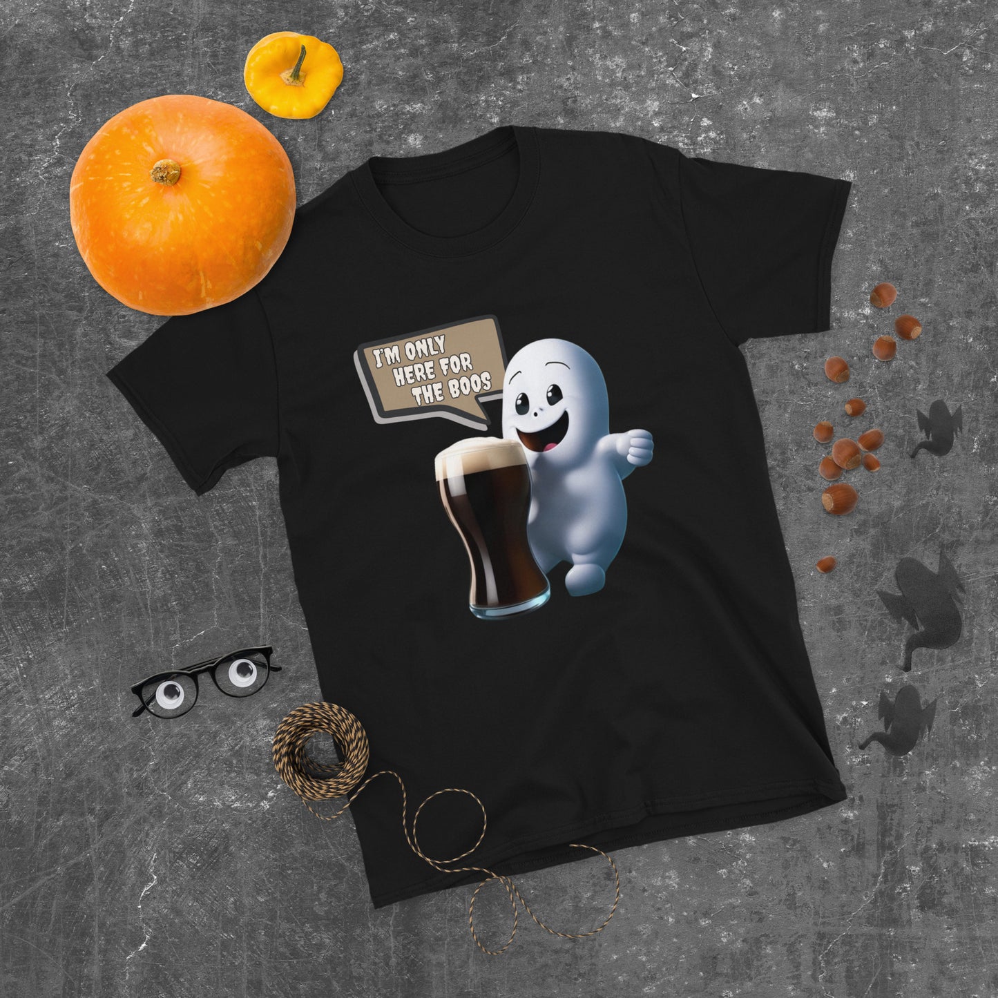 Friendly Ghost Halloween Unisex T-Shirt - "I'm Only Here for the Boos" Cartoon Tee