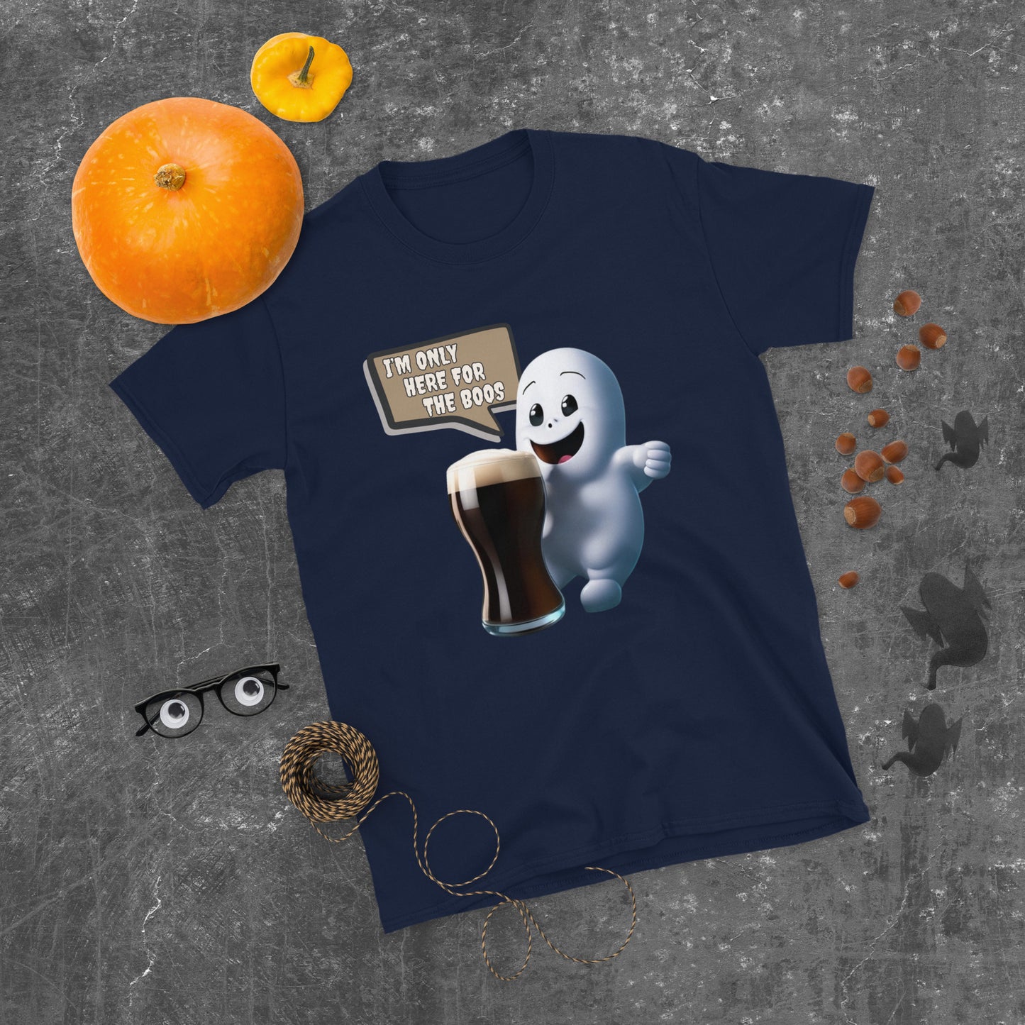 Friendly Ghost Halloween Unisex T-Shirt - "I'm Only Here for the Boos" Cartoon Tee