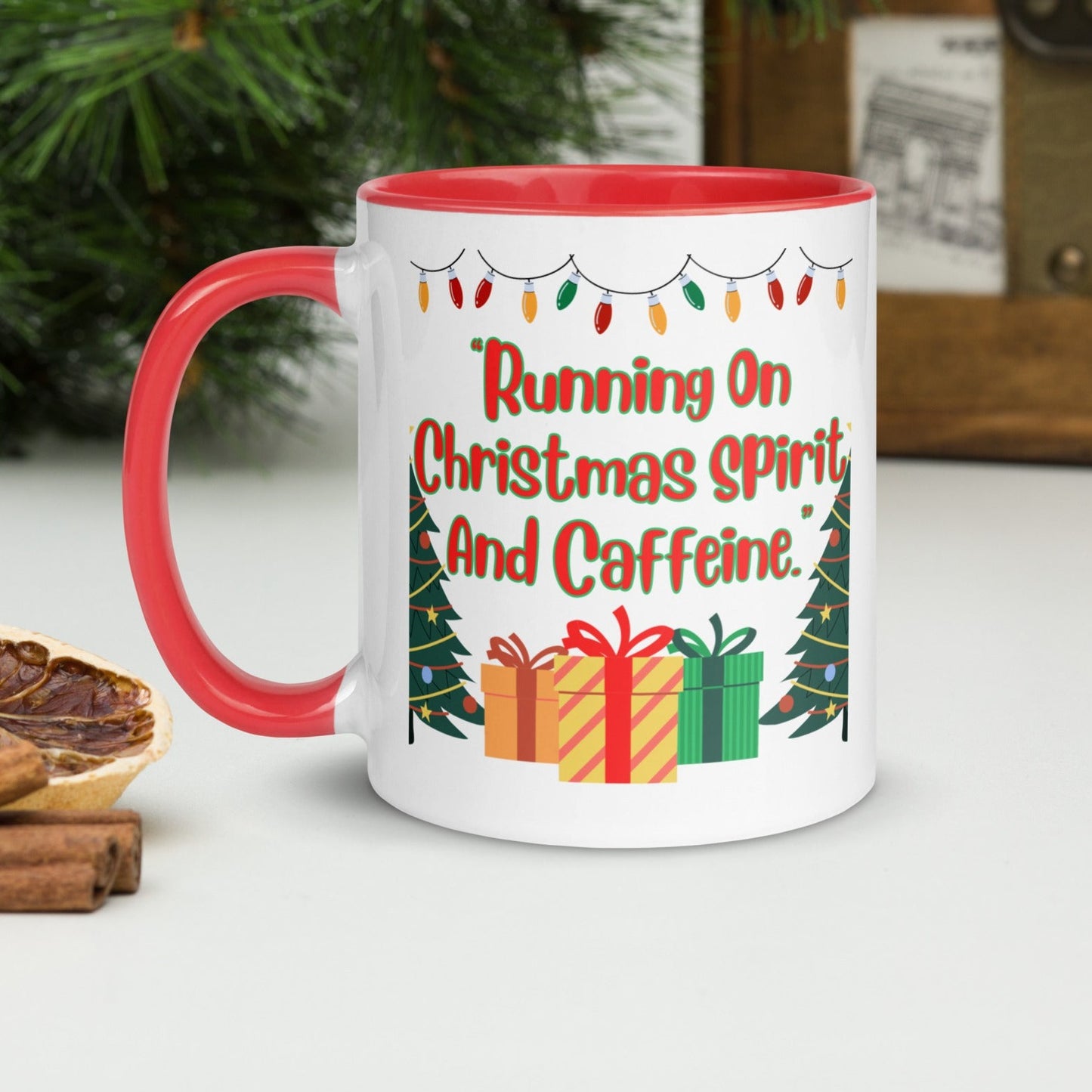 "Running On Christmas Spirit And Caffeine" Mug