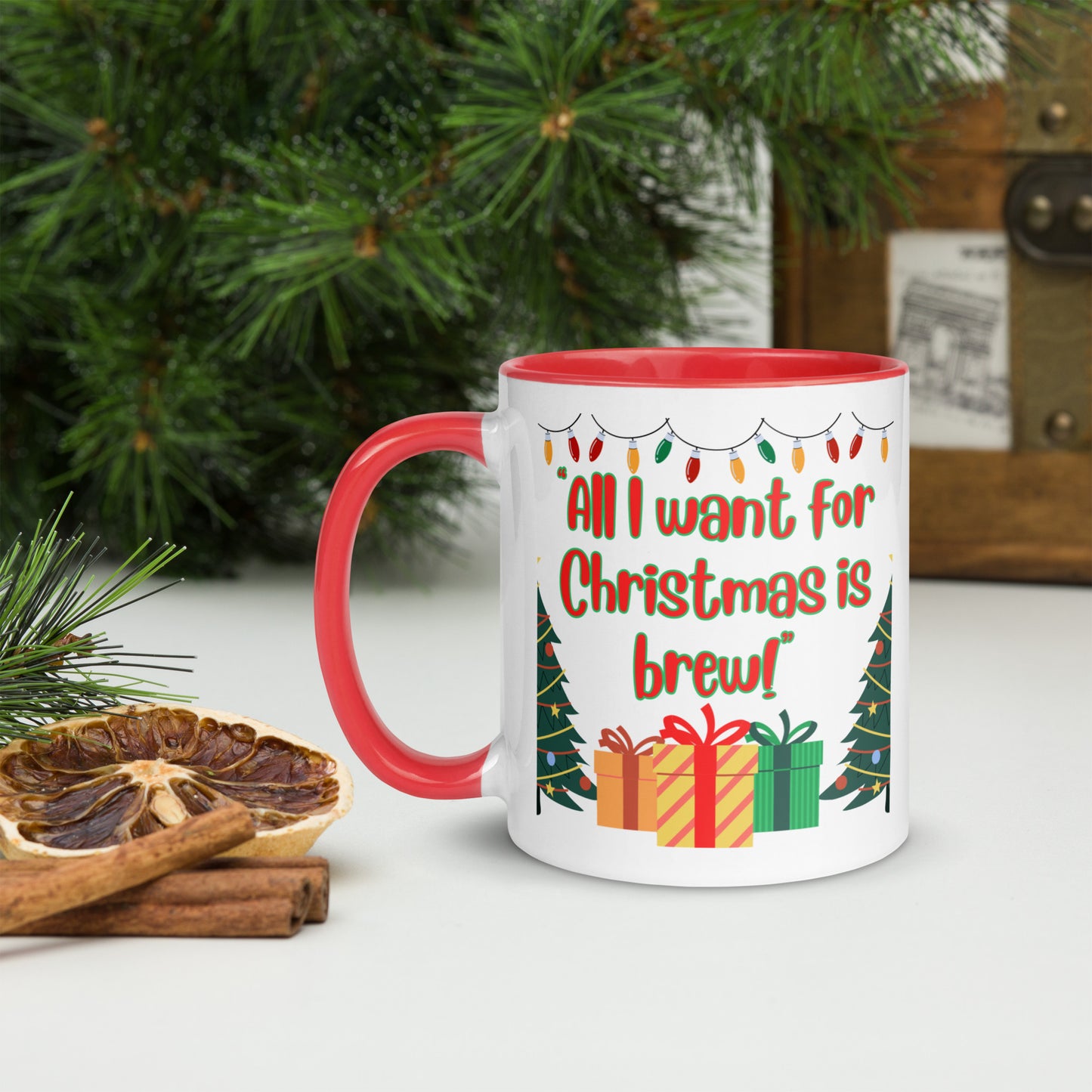 All I Want For Christmas Is Brew Funny Festive Holiday Coffee Or Tea Mug, Funny Xmas Gift, Quirky Office Cup, Secret Santa Kris Kindle Gift