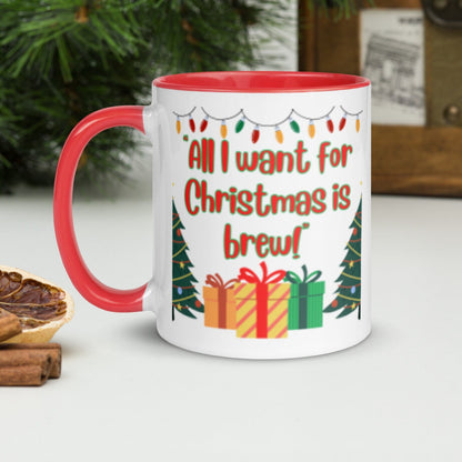 All I Want For Christmas Is Brew Funny Festive Holiday Coffee Or Tea Mug, Funny Xmas Gift, Quirky Office Cup, Secret Santa Kris Kindle Gift