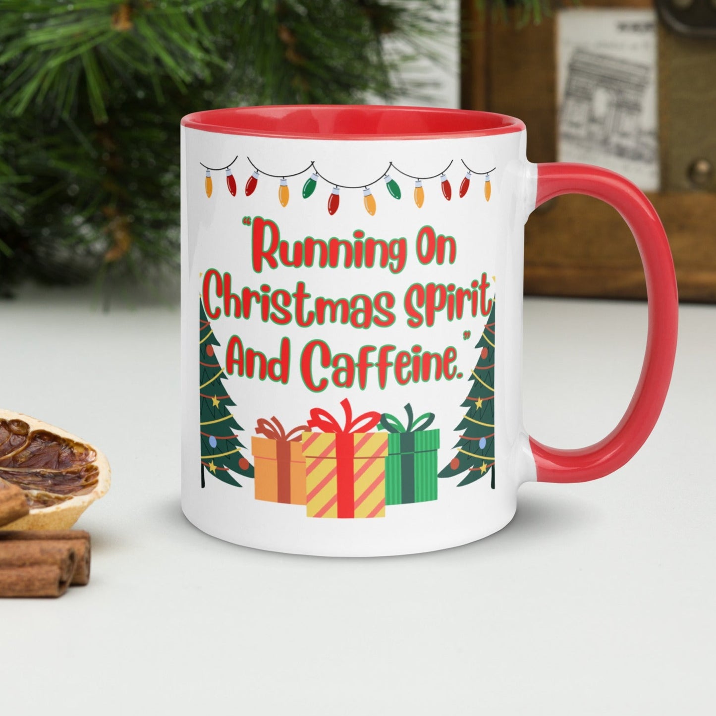 "Running On Christmas Spirit And Caffeine" Mug