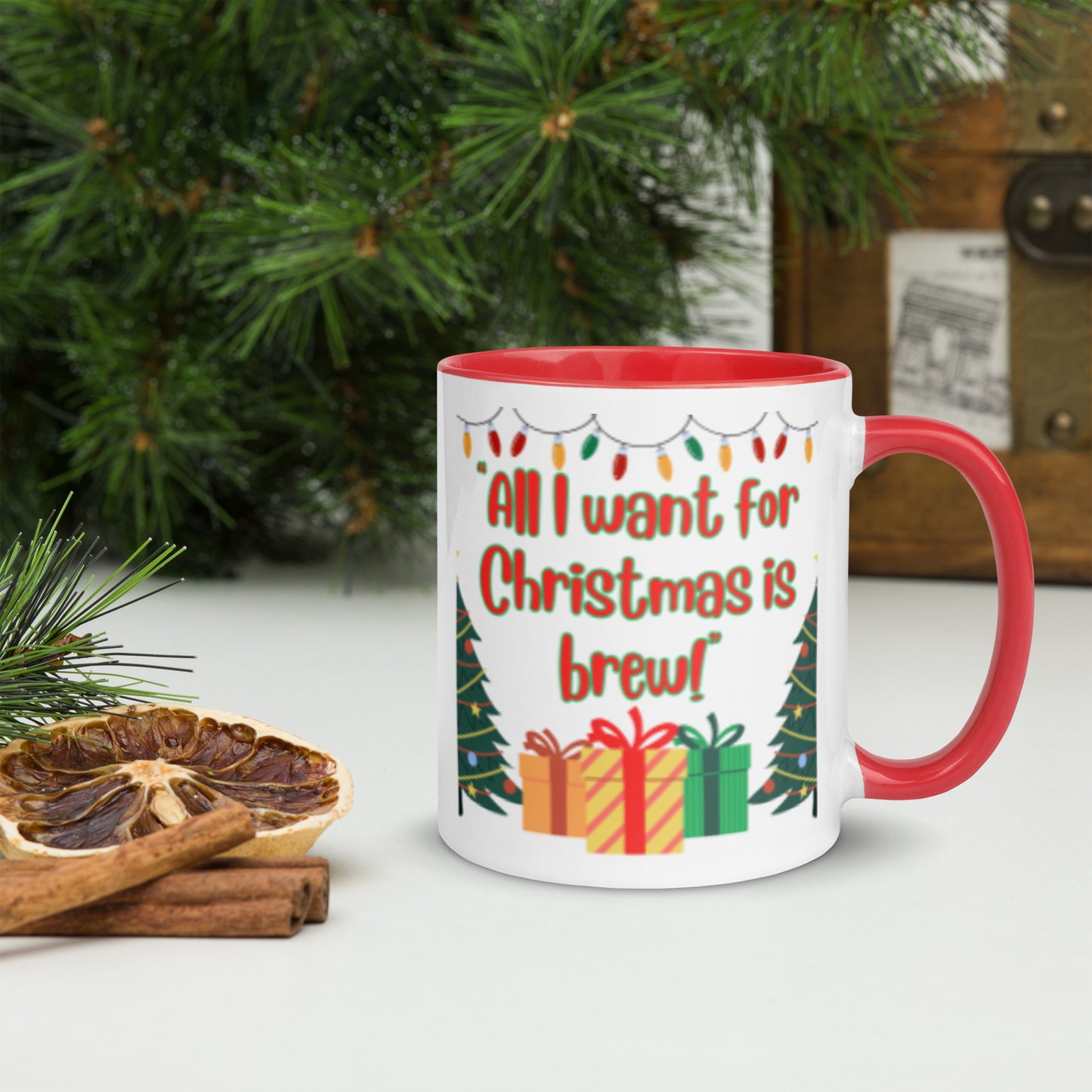 All I Want For Christmas Is Brew Funny Festive Holiday Coffee Or Tea Mug, Funny Xmas Gift, Quirky Office Cup, Secret Santa Kris Kindle Gift