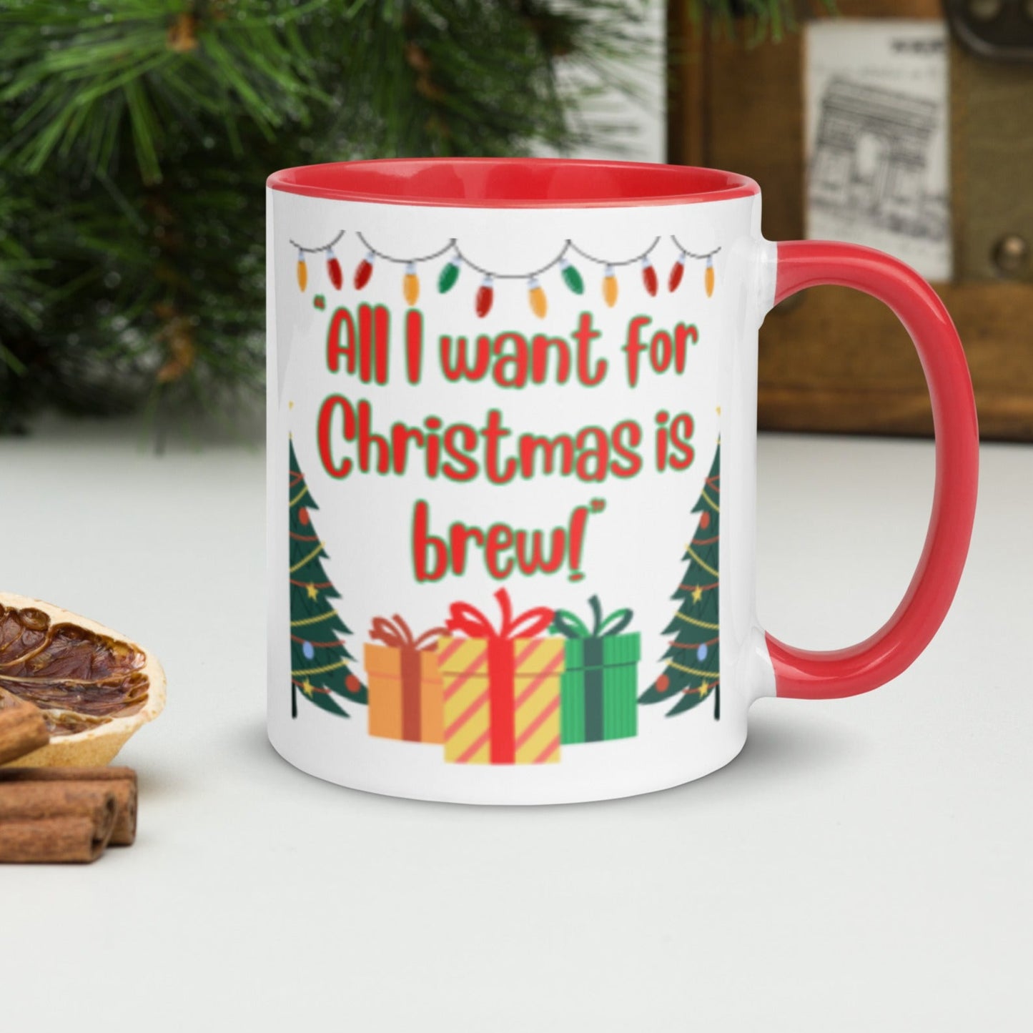 All I Want For Christmas Is Brew Funny Festive Holiday Coffee Or Tea Mug, Funny Xmas Gift, Quirky Office Cup, Secret Santa Kris Kindle Gift