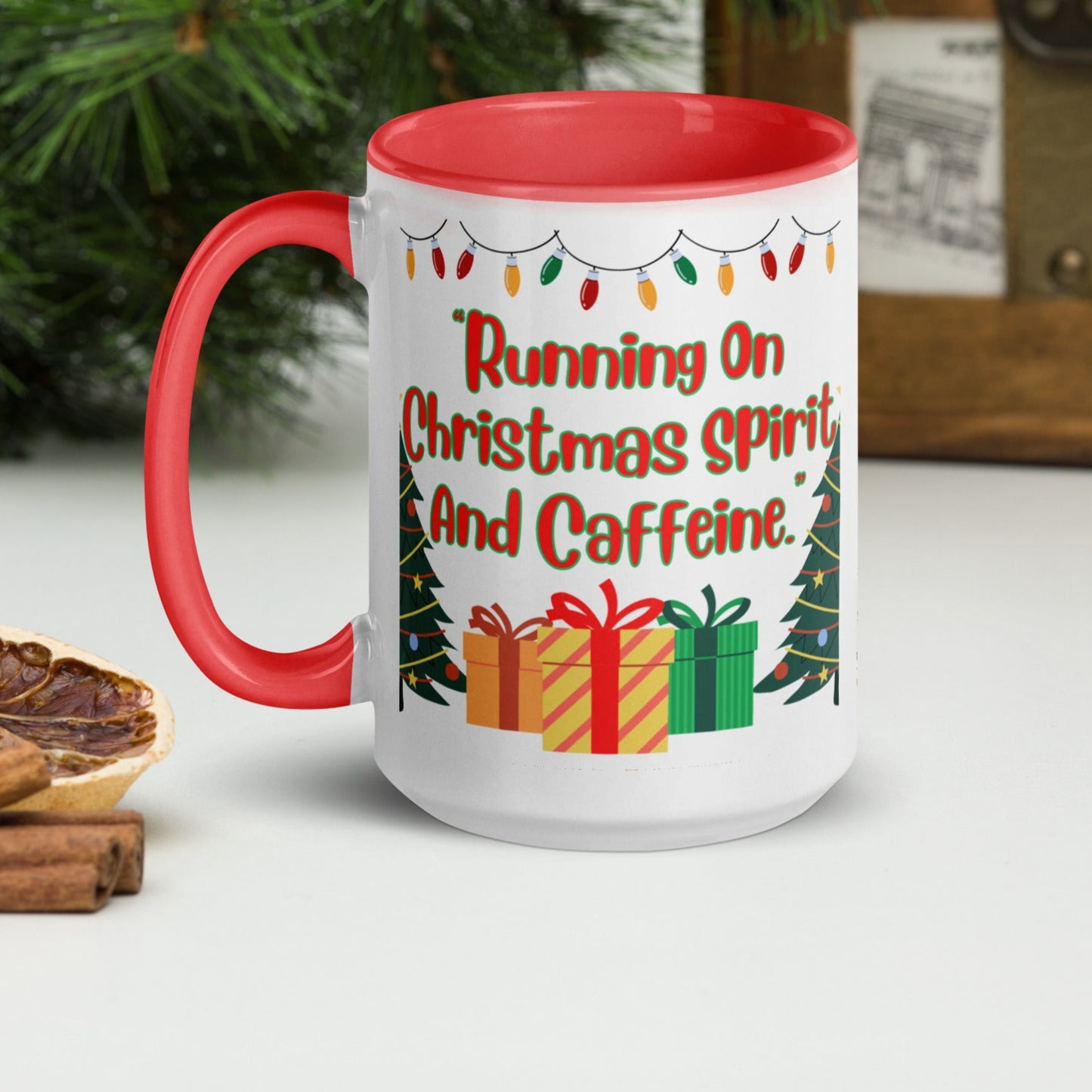 "Running On Christmas Spirit And Caffeine" Mug