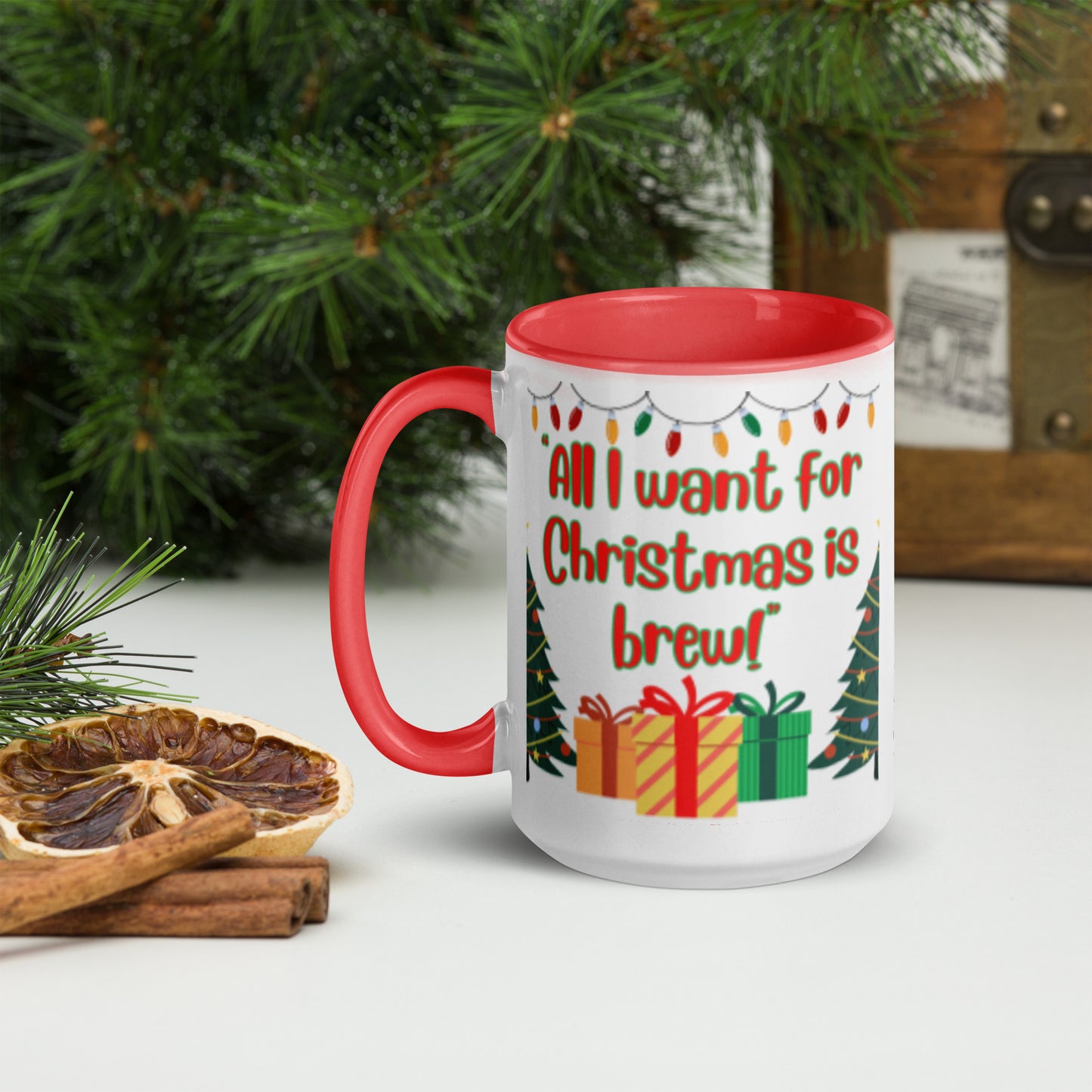 All I Want For Christmas Is Brew Funny Festive Holiday Coffee Or Tea Mug, Funny Xmas Gift, Quirky Office Cup, Secret Santa Kris Kindle Gift