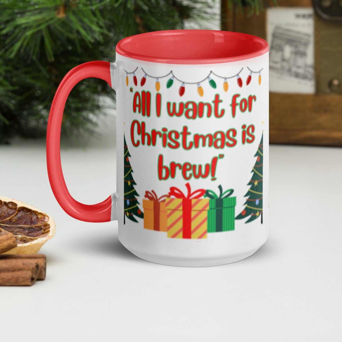 All I Want For Christmas Is Brew Funny Festive Holiday Coffee Or Tea Mug, Funny Xmas Gift, Quirky Office Cup, Secret Santa Kris Kindle Gift