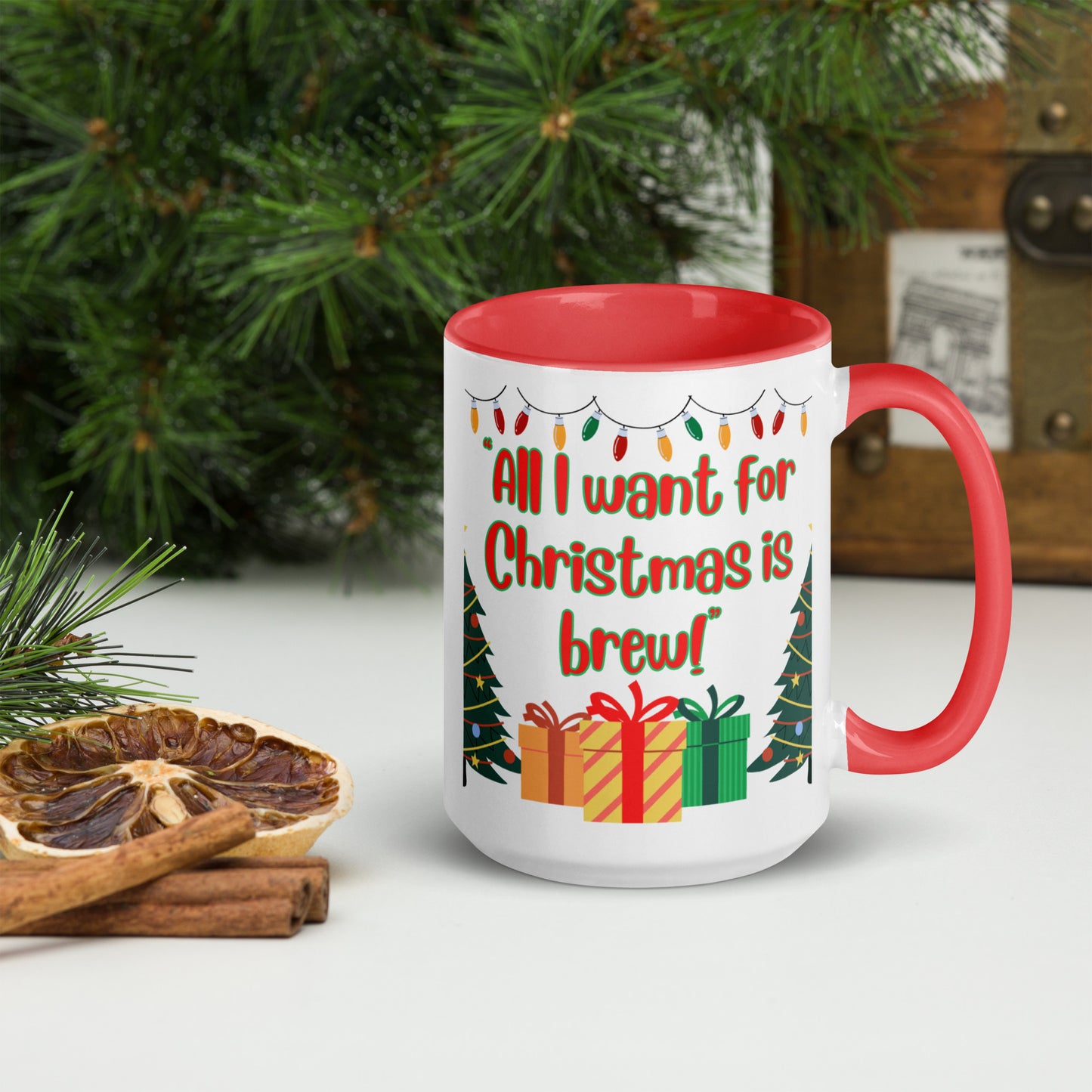 All I Want For Christmas Is Brew Funny Festive Holiday Coffee Or Tea Mug, Funny Xmas Gift, Quirky Office Cup, Secret Santa Kris Kindle Gift