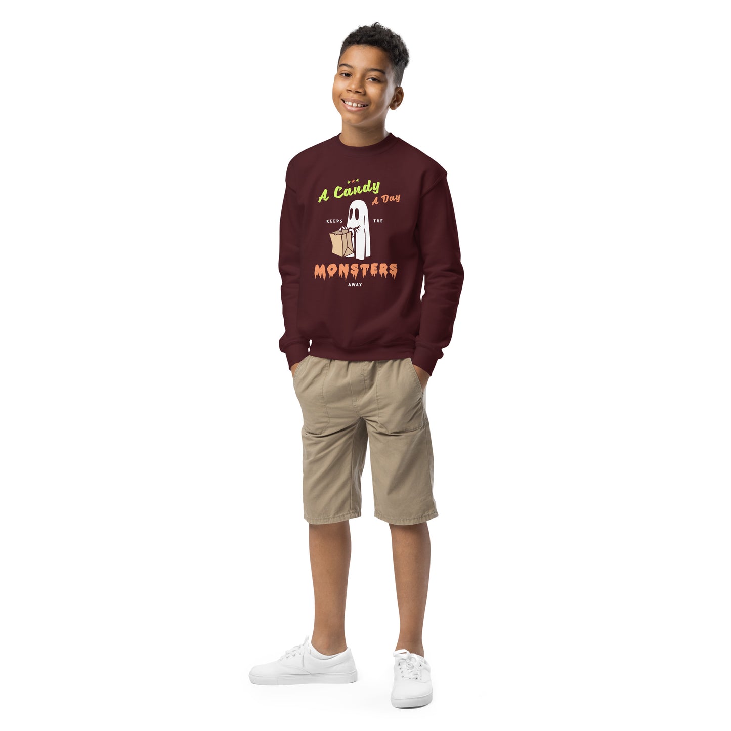 A Candy A Day Trick Or Treat Youth crewneck sweatshirt