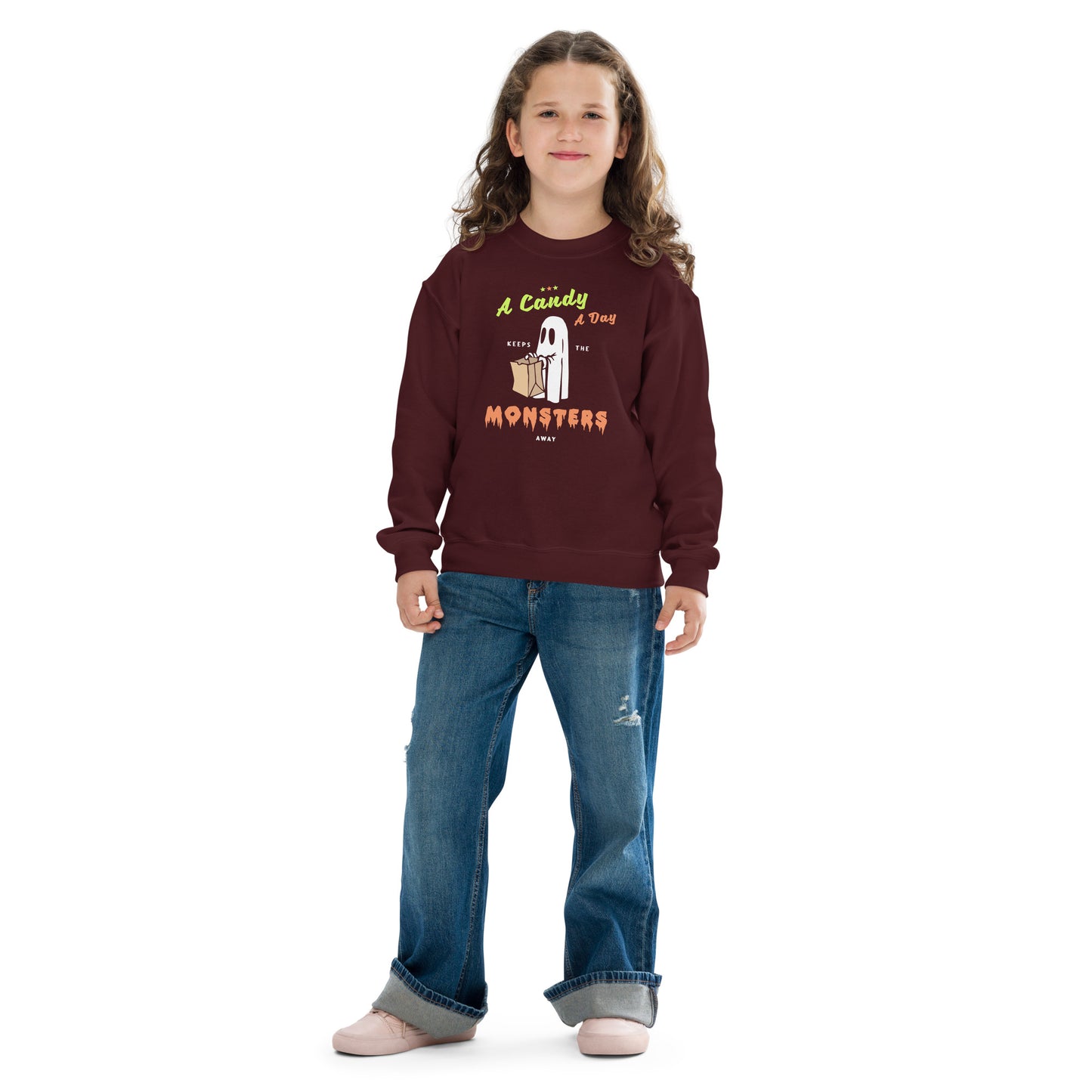 A Candy A Day Trick Or Treat Youth crewneck sweatshirt