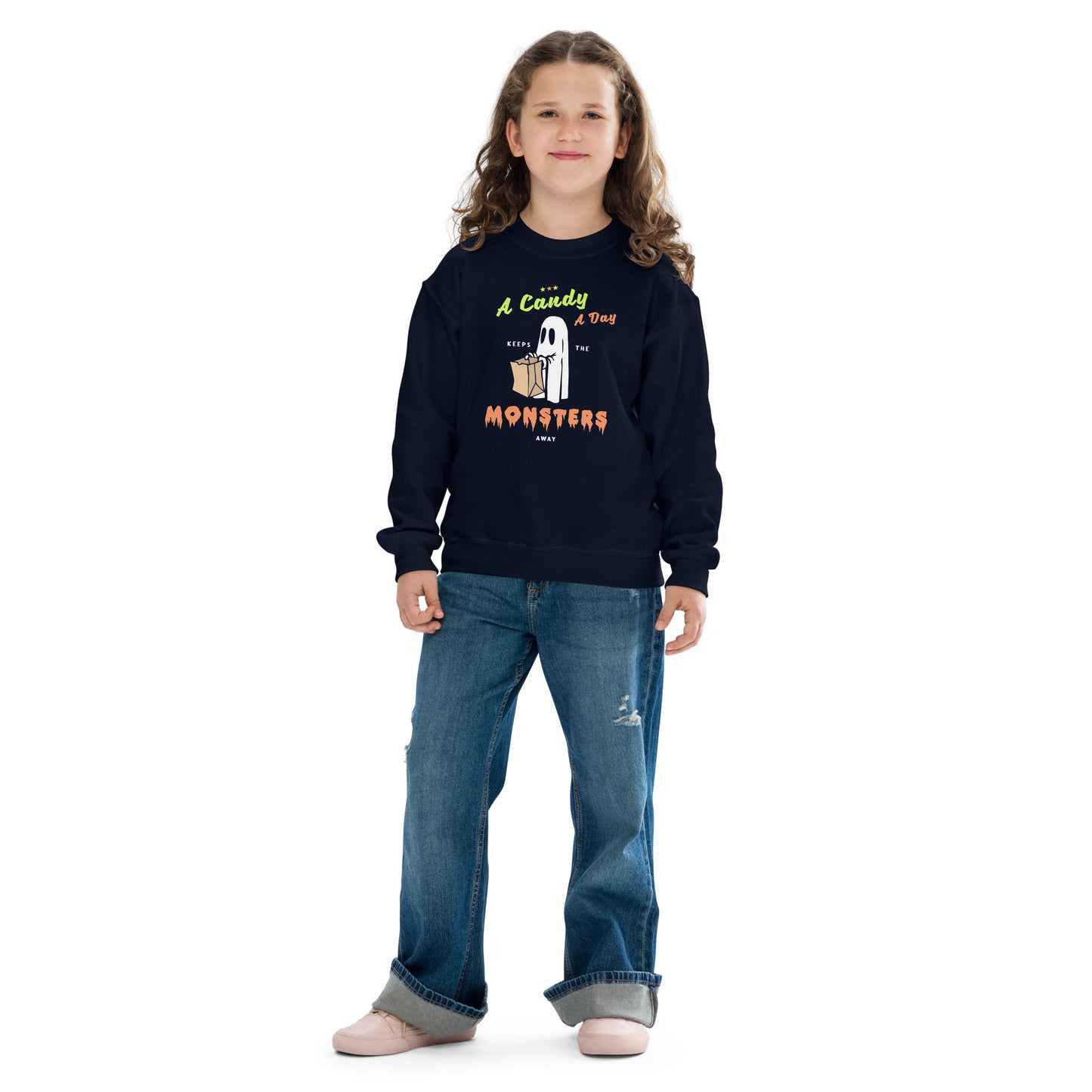 A Candy A Day Trick Or Treat Youth crewneck sweatshirt