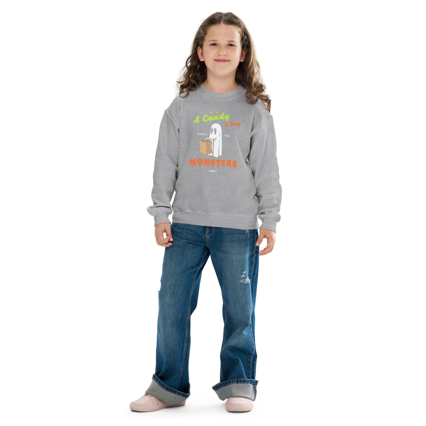 A Candy A Day Trick Or Treat Youth crewneck sweatshirt