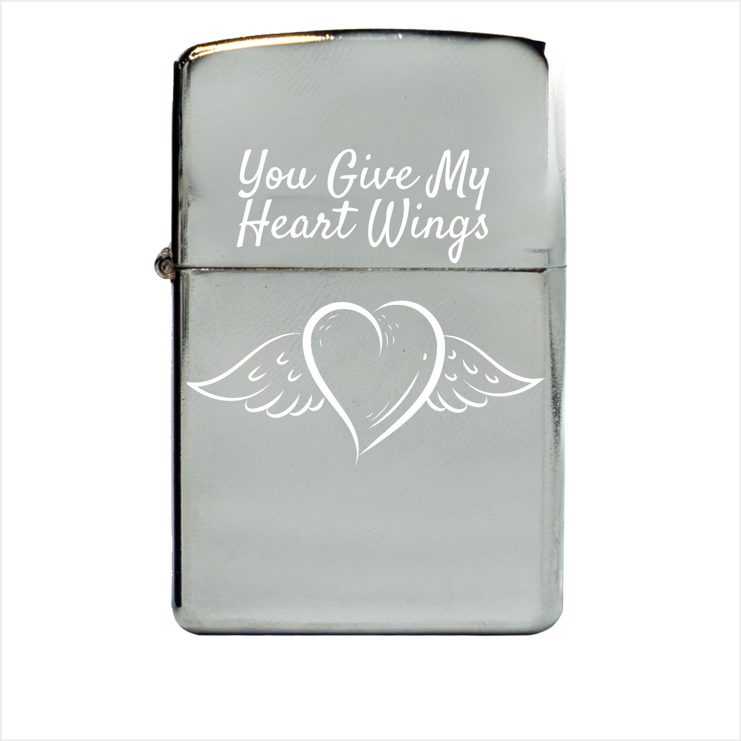 Lighter Lovers. Quality Customized Lighters "You Give My Heart Wings" Design, Available In Black White And Polished Metal