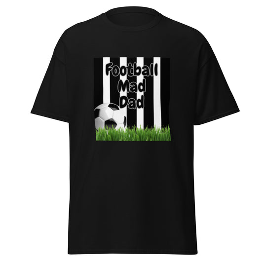 Short-Sleeve T-Shirt, Football Mad Dad, Black And White Stripe Grass and Football Design, Front Print Only, Father's Day, Gift For Dad.
