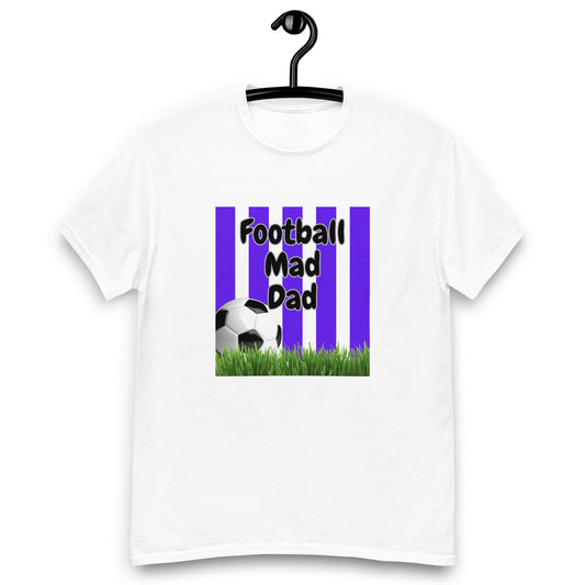 Short-Sleeve T-Shirt, Football Mad Dad, Blue Stripe Grass and Football Design, Front  Print Only, Father's Day, Gift For Dad.