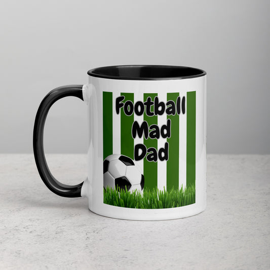 Mug with Black Colour Inside Football Mad Dad Green Stripe With Grass Design