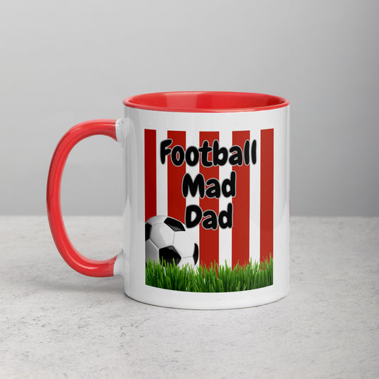 Mug with Black Colour Inside Football Mad Dad Red Stripe With Grass Design